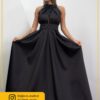 پیراهن مجلسی زنانه بلند ماکسی شب مشکی ساتن