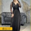 پیراهن مجلسی زنانه بلند ماکسی شب ساتن پلیسه مشکی