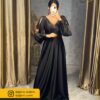 پیراهن مجلسی زنانه بلند ماکسی شب ساتن مشکی